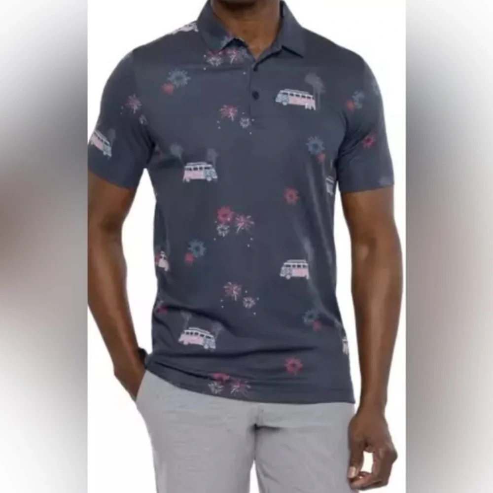 Men’s new size S small TravisMathew Firework Display Golf Polo Shirt blue red XL - Picture 1 of 11